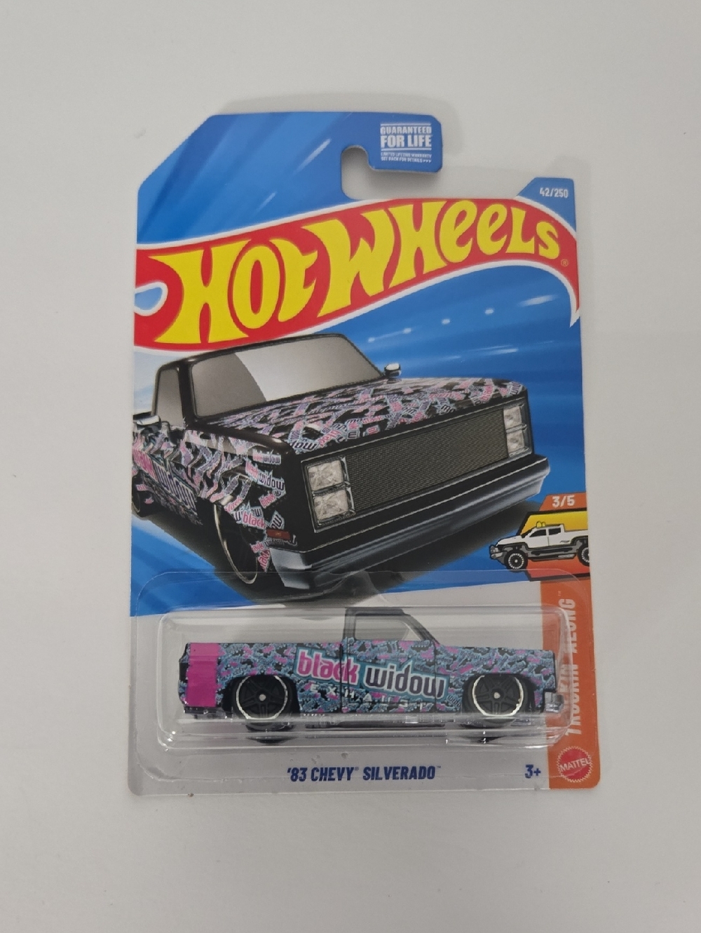 Mattel Hot Wheels '83 Chevy Silverado - Pink and Blue Black Widow Design